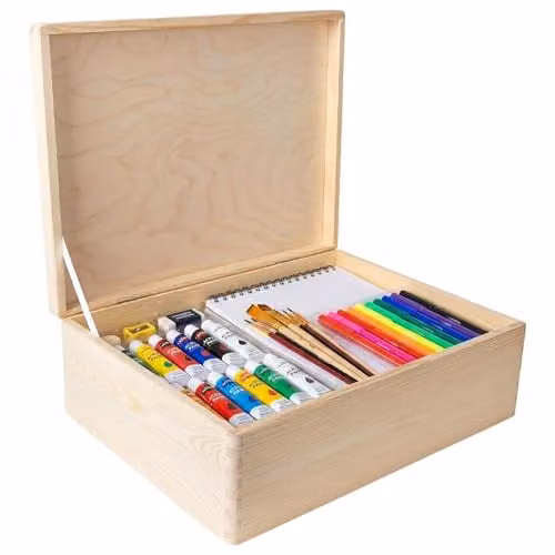 Creative Deco XL Grote houten kist met deksel B/D/H: 40 x 30 x 14 cm
