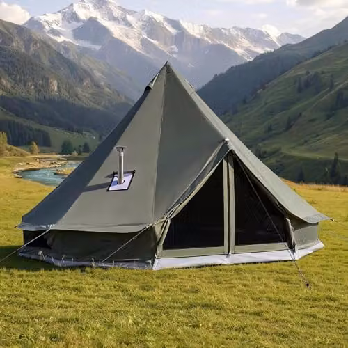VEVOR Canvas Belltent voor 7 personen, Groen, Diameter: 5 m