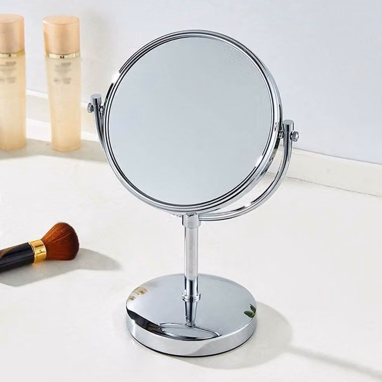 Dubbelzijdige draaibare badkamerspiegel voor make-up en scheren, zilver, Hoogte: 35 cm
