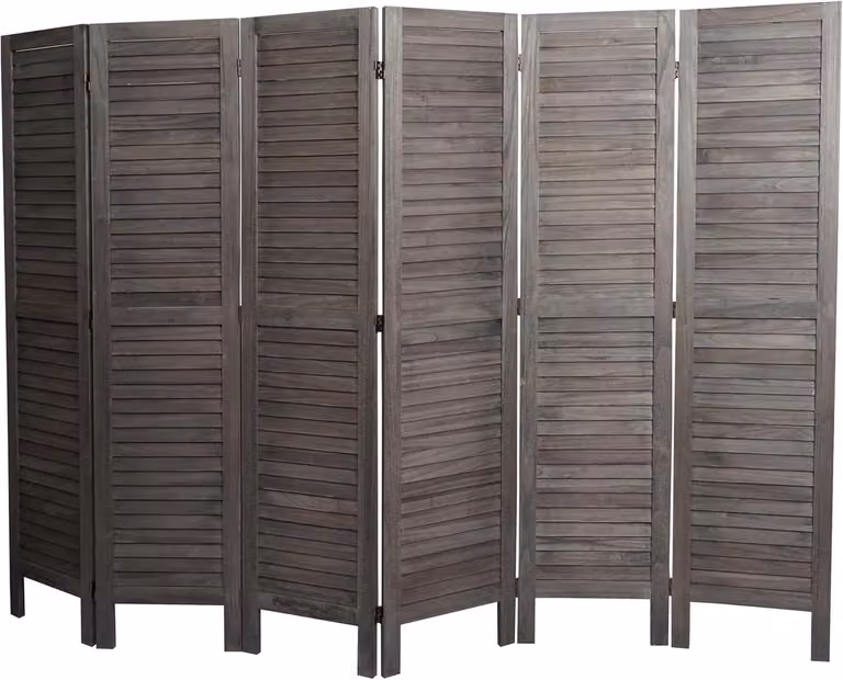 6-delig Shabby Chic kamerscherm van Paulowniahout in grijs bruin, H 170 cm x B 240 cm