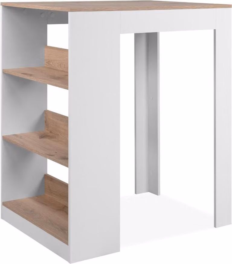 CaliCosy Tampa Ronde Eettafel met 3 opbergplanken, Viking-eik en wit, B: 92 cm, H: 69 cm, D: 106 cm