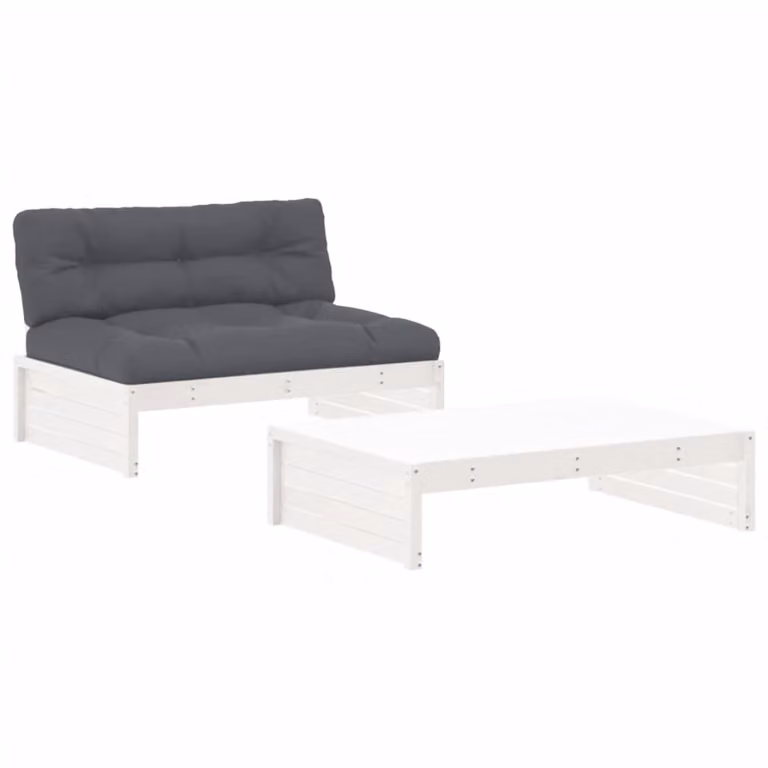 vidaXL 2-delige loungeset voor de tuin met kussens, wit, massief hout, rustiek design