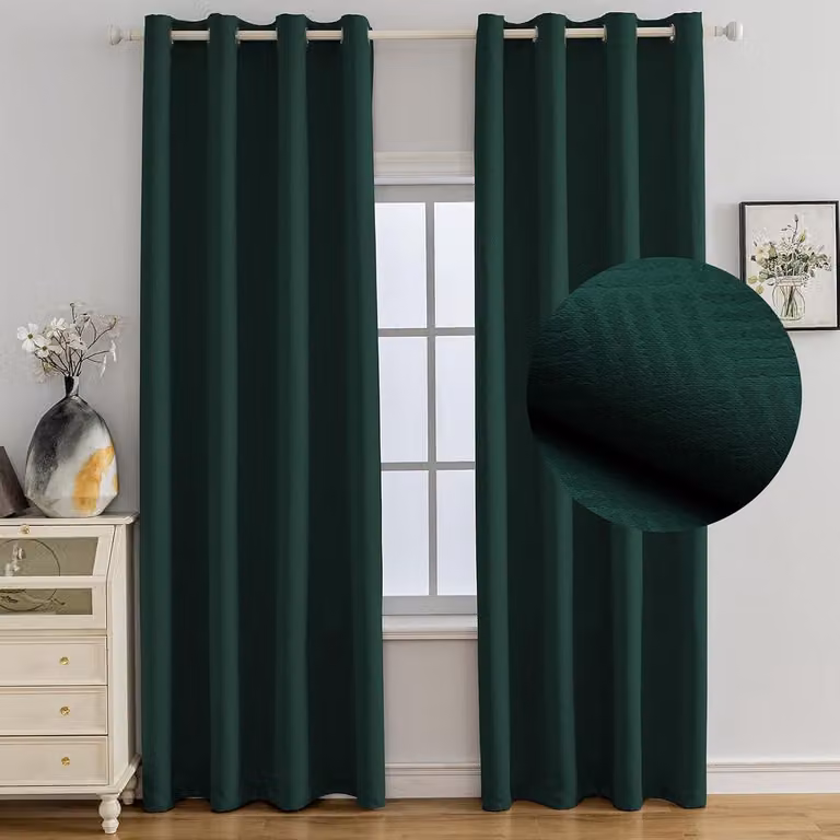 Set van 2 verduisterende overgordijnen met oogjes, isolerend en geluiddempend, groen, B: 117 cm, H: 137 cm