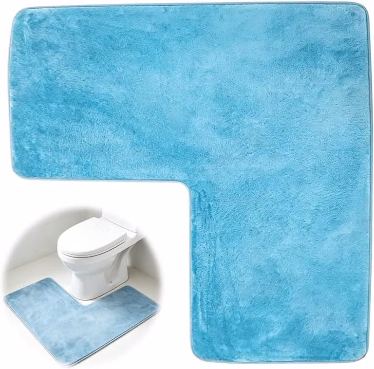 SnelShoppen L-vormige antislip badmat voor douche en badkamer, blauw