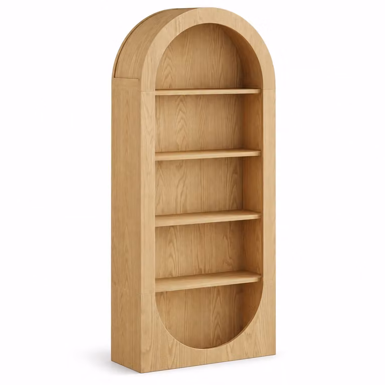 DMG Supply Boekenkast met Boog - Scandinavisch Design - Open Boekenrek met 5 Lagen - Lichtbruin - B/D/H: 80 x 30 x 180 cm