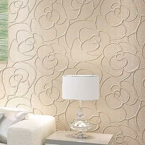 KeTian 3D Roos Vliesbehang - Crème - Breedte: 0,53 m, Lengte: 10 m
