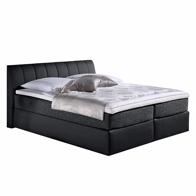 home24 Boxspring Valea met pocketveringmatras H2, structuurstof, bruin/beige/grijs/antraciet, 160 x 200 cm