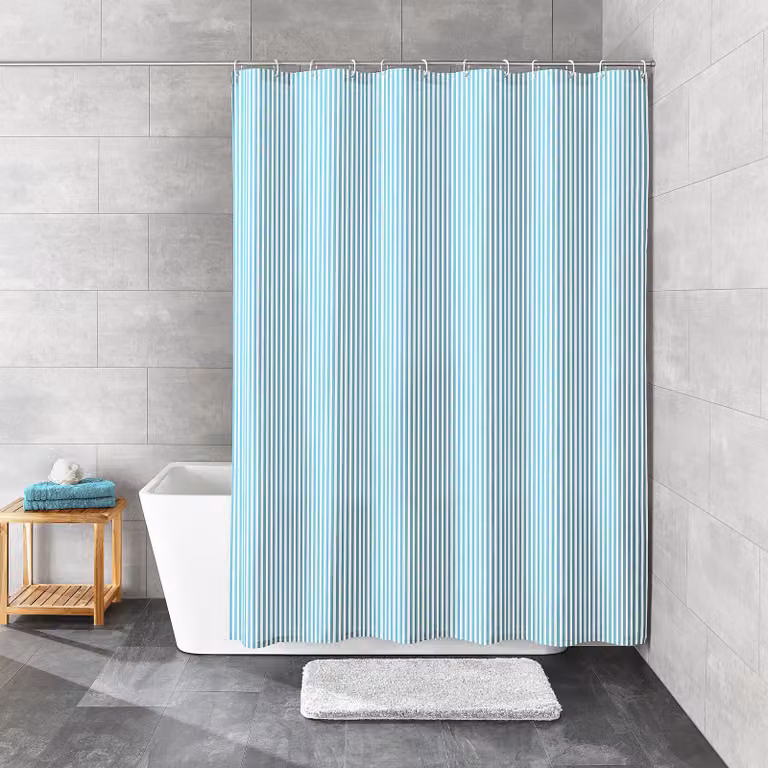 home24 Douchegordijn Sanna Polyester Turquoise Breedte: 120 cm, Hoogte: 200 cm