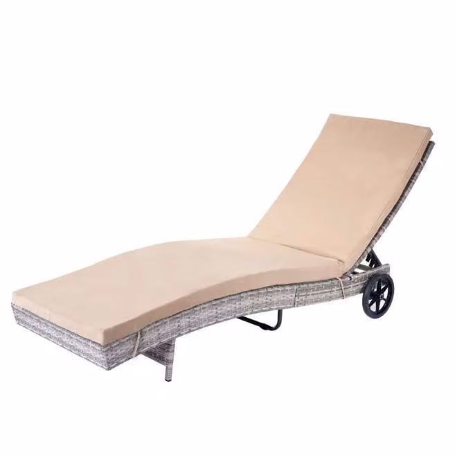 Mendler Zonneluier HWC-D80 Relaxstoel van Polyrotan in Grijs met Beige Kussen