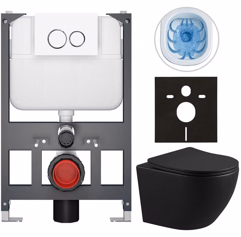 CERANO Toiletset met bodemplaat en hangend toilet, donkergroen mat, wit, B/D: 49 x 36 cm
