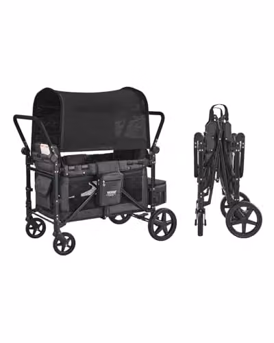 VEVOR Kinderwagen voor 4 personen, opvouwbare duw- en trekbuggy met verstelbare handgreep en vering, donkergrijs en zwart