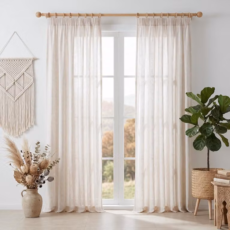 SnelShoppen Behang met Ruffle Tape Beige Linnen Natuur 245 cm - Semi-transparante Gordijnen voor Woonkamer en Slaapkamer - Boho Stijl