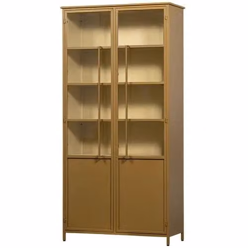 WOOOD Exhibit 2-deurs Vitrinekast met glazen deuren, Geel, H 200 cm x B 96 cm x D 40 cm