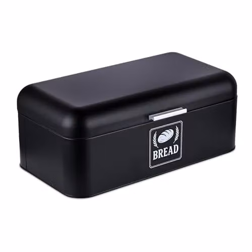 Relaxdays Retro Broodtrommel met Handvat en Ventilatie, Zwart/Zilver