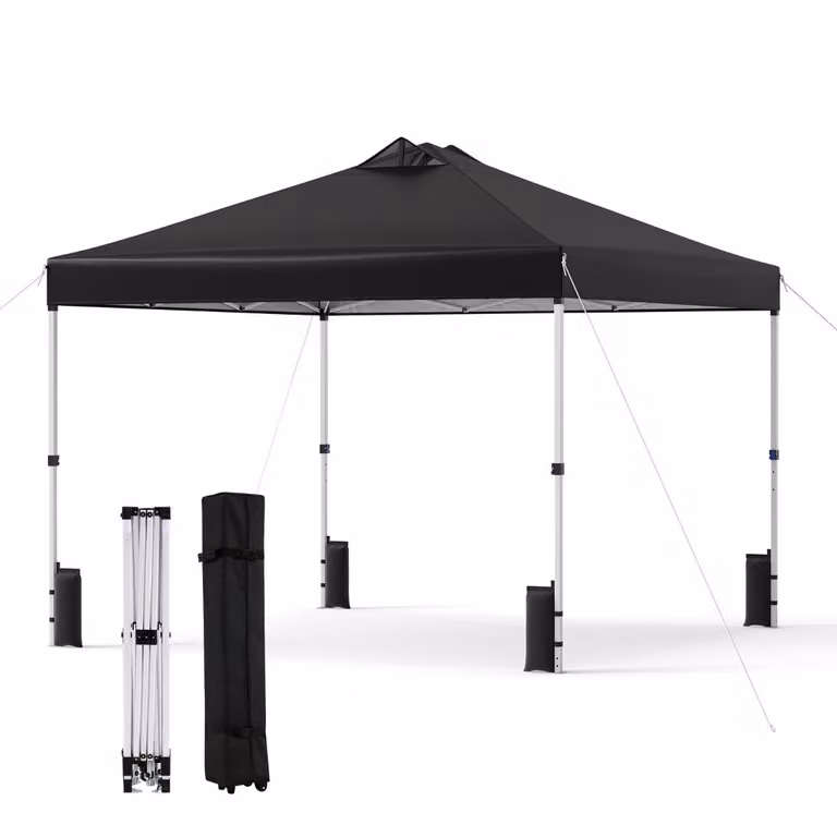 Costway Pop-up Paviljoentent 3 x 3 m met Stevig Frame en Zilverkleurig Dak, Zwart