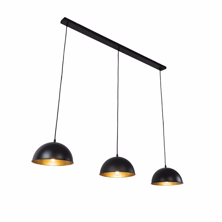 Qazqa Industriële hanglamp zwart en goud/messing met 3 lampen, dimbaar en hoogte verstelbaar