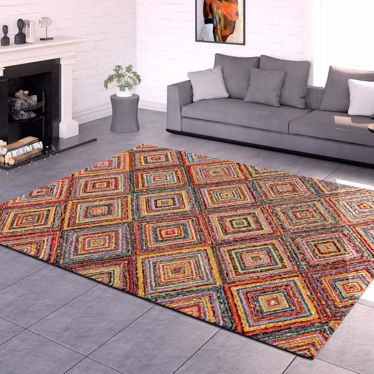 Veelkleurig Vloerkleed met Geometrisch Patroon en Boho Design - Rechthoekig - 120 x 170 cm