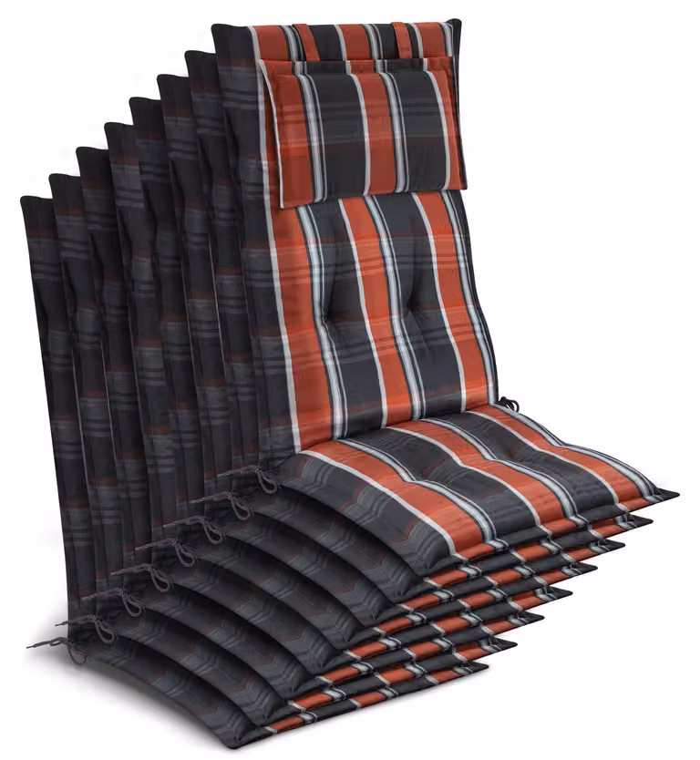 Beautissu 8x Premium rugkussens voor volwassenen, geruit in grijs, oranje en wit, B/D/H: 120 x 50 x 7 cm