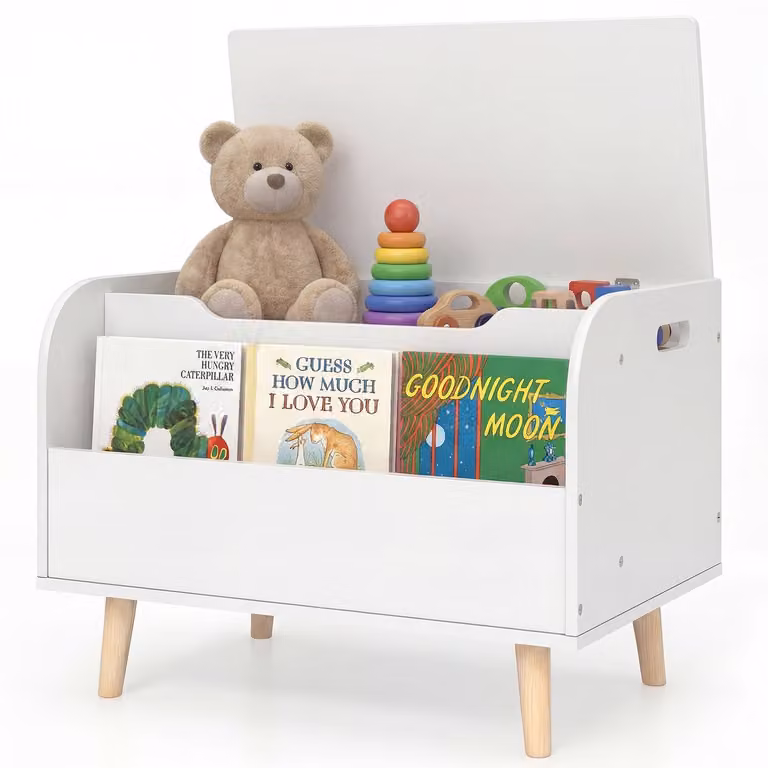KOMFOTTEU 2-in-1 Houten Speelgoedkist met Deksel en Boekenplank, Zitkist voor de Kinderkamer - B/D/H: 60 x 40 x 43 cm