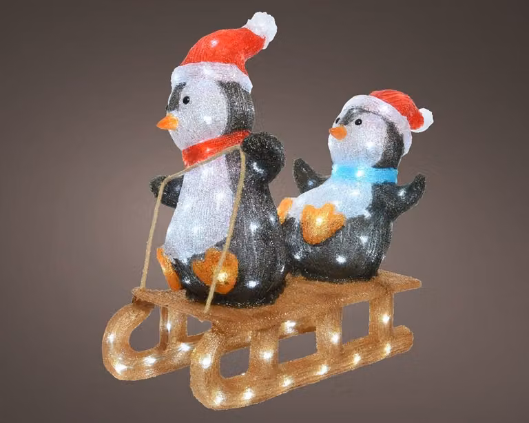 Lumineo Pinguïns op slee LED-tafellamp met 110 lampjes, B/D/H: 31 x 61 x 56 cm