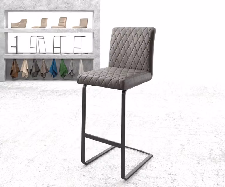 DELIFE Barstoel Earnest-Flex Antraciet met Diamant Quilten en Sledestoel Onderstel