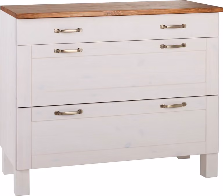 Alby Ladenkast met 3 Lades - Wit/Honingkleurig Grenen - Breedte: 100 cm