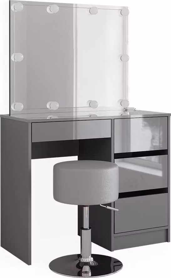 Vicco Kaptafelset Sherry Grijs met Spiegel, LED-lichtslinger en Kruk, Breedte: 90 cm
