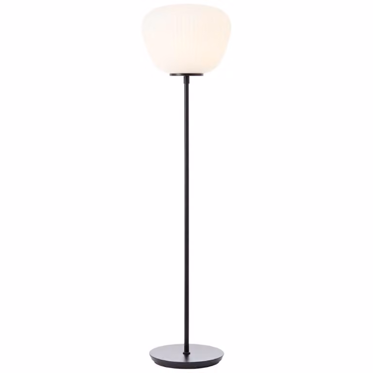 Brilliant Kaizen Vloerlamp zwart en wit met glazen kap en E27 fitting