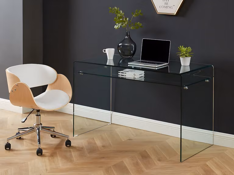 Bureau STILEOS met gehard glas en vier poten, transparant, B/D/H: 120 x 60 x 75 cm
