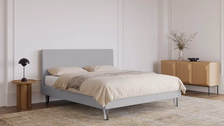 BRUNO Classic bed lichtgrijs inclusief matras, lattenbodem en metalen poten B/D: 200 x 200 cm