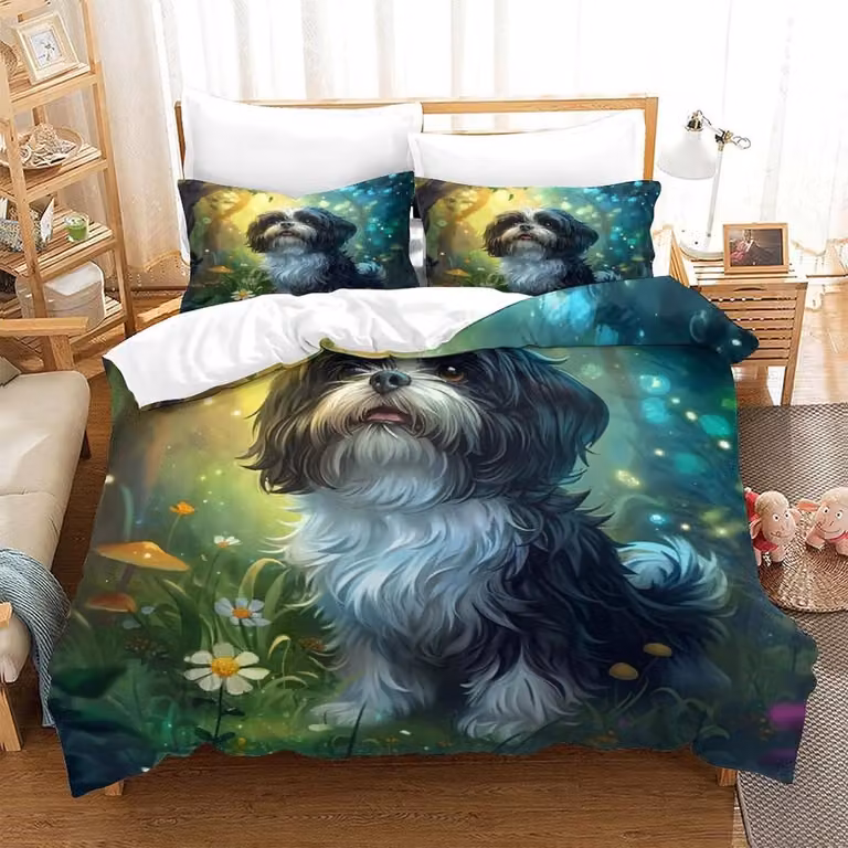 Dekbedovertrek met hond 3D-print design, multicolor, 140 x 200 cm