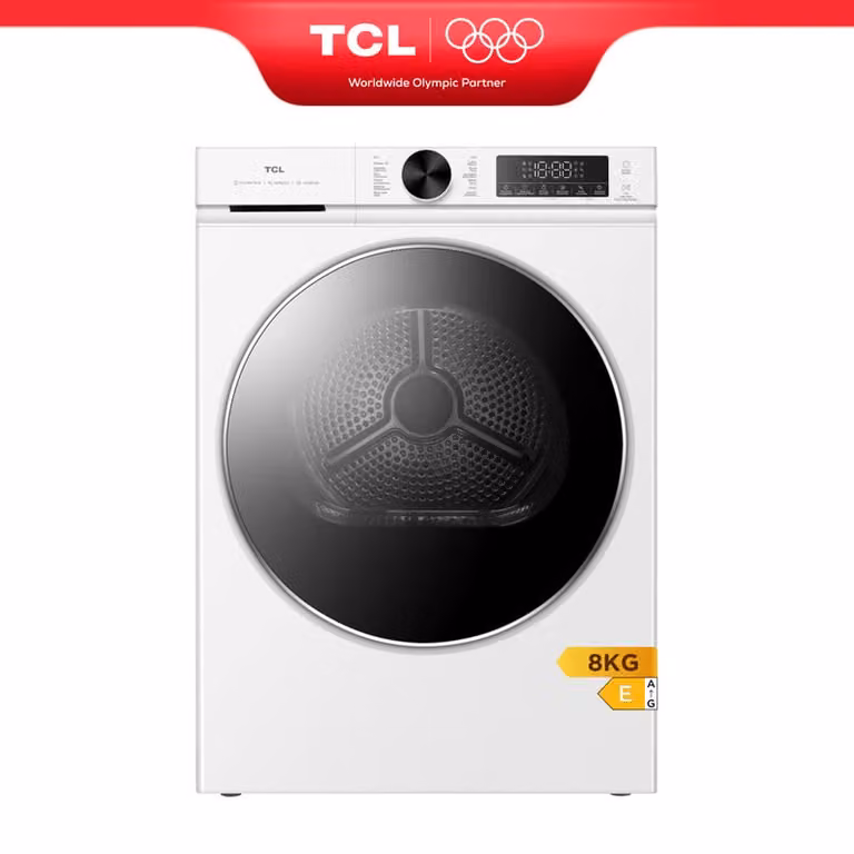 TCL DP4408WE1NL wasdroger, 8 kg, met Eco-warmtepomp, 3D Drying, 3-in-1-filter en warmtecirculatie, Energieklasse E