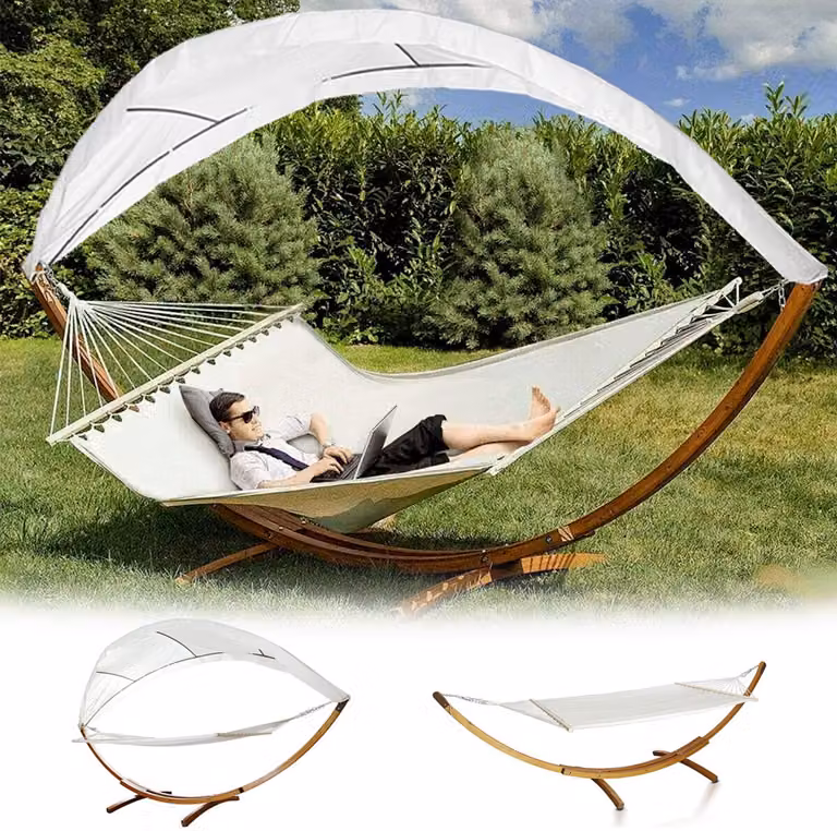 Hangmat met houten frame voor tuin, terras en balkon, 210 x 150 cm
