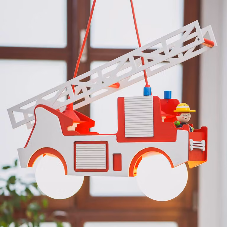 Elobra Hanglamp Brandweer voor Kinderkamer, Rood, Hout, B/D/H: 12 x 44 x 18 cm