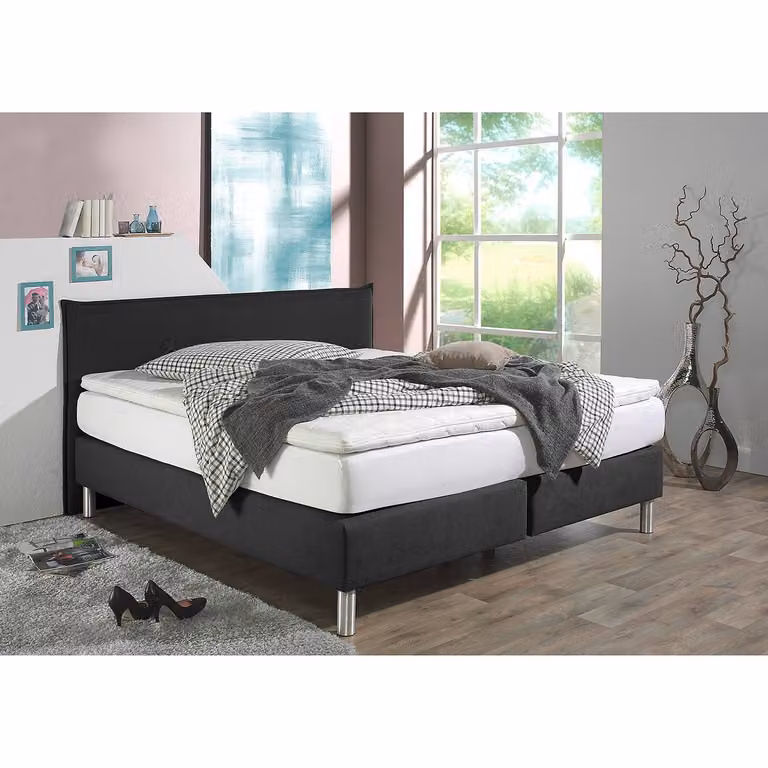 home24 Boxspring Hedensted zwart met pocketveringmatras H2, 160 x 200 cm