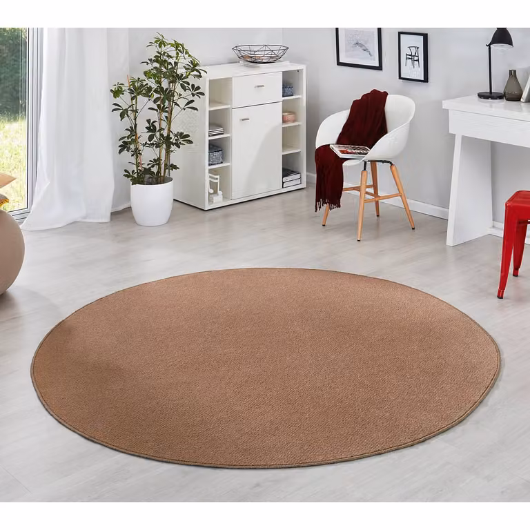 home24 Laagpolig vloerkleed Fancy Circle rond bruin/latte macchiato Ø 133 cm