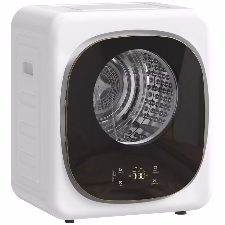 HOMCOM Mini Wasdroger 4 kg, Vrijstaande of Wandgemonteerde Droogkast met 800W, 60°C Sterilisatie, Touch Display en 5 Programma's, Wit Zwart