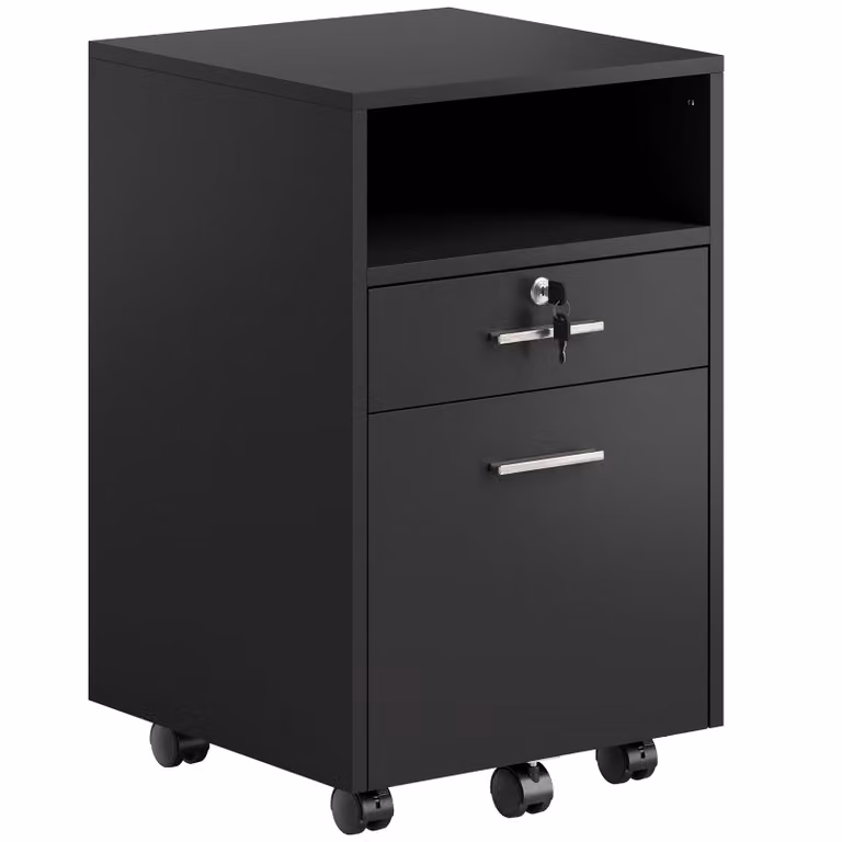 Vinsetto bureaukast rolcontainer met 2 lades en 1 afsluitbare lade, zwart, B/D/H: 40 x 40 x 65 cm