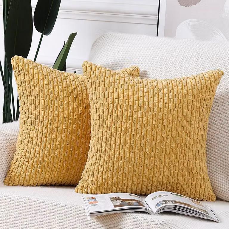 Set van 2 Corduroy Kussenslopen Boho Zacht Geel 60x60 cm