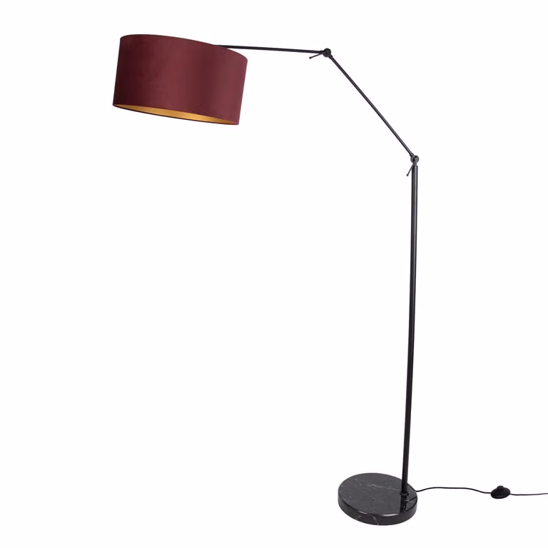 Qazqa Vloerlamp zwart met rode kap en gouden binnenkant, verstelbaar en geschikt voor de woonkamer of als leeslamp