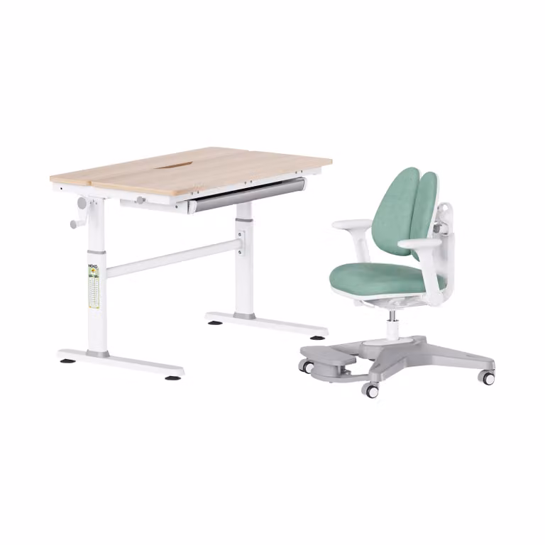 PonteSino verstelbare kinderbureauset met kinderstoel, houtlook, groen