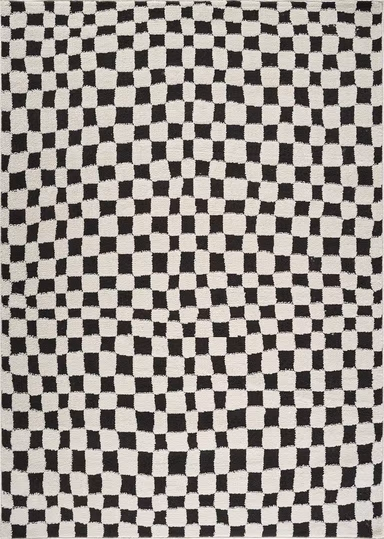 Surya Irina Modern Scandinavisch Tapijt met Ruitpatroon - Ivoor/Zwart - Polyester