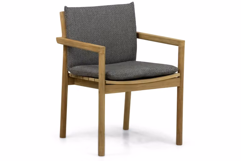 Santika Furniture Suka dining tuinstoel van teak met grijze kussens