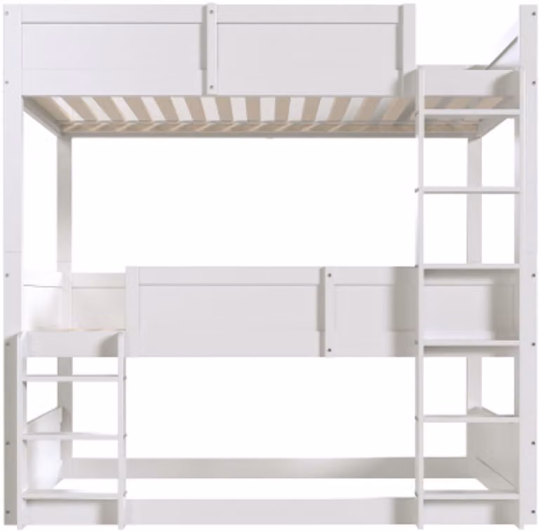 Gotagee Stapelbed voor 3 personen, houten kinderbed met hoog hekwerk, Wit, 90 x 200 cm