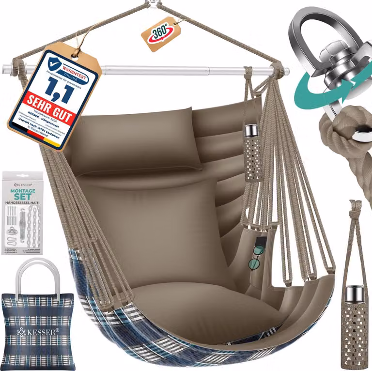 KESSER Hangstoel Haiti 360 graden draaibaar met 2 kussens, Mocca London