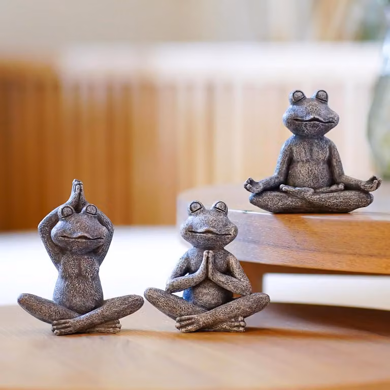 Set van 3 Zen Yoga Kikkers Tuinbeeldjes en Miniatuur Decoratie voor op tafel