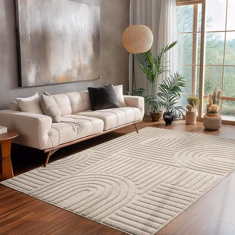 Abstract Boho Hoogpolig Vloerkleed - Beige - 80 x 250 cm