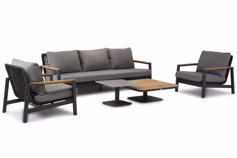 Coco Ralph 5-delige loungeset met aluminium en teak in grijs