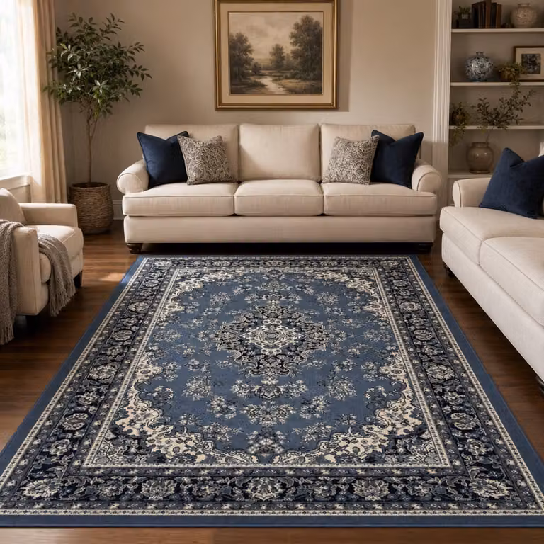 Muratap Klassiek Vintage Oosters Vloerkleed Medaillon Blauw B: 240 cm, D: 340 cm
