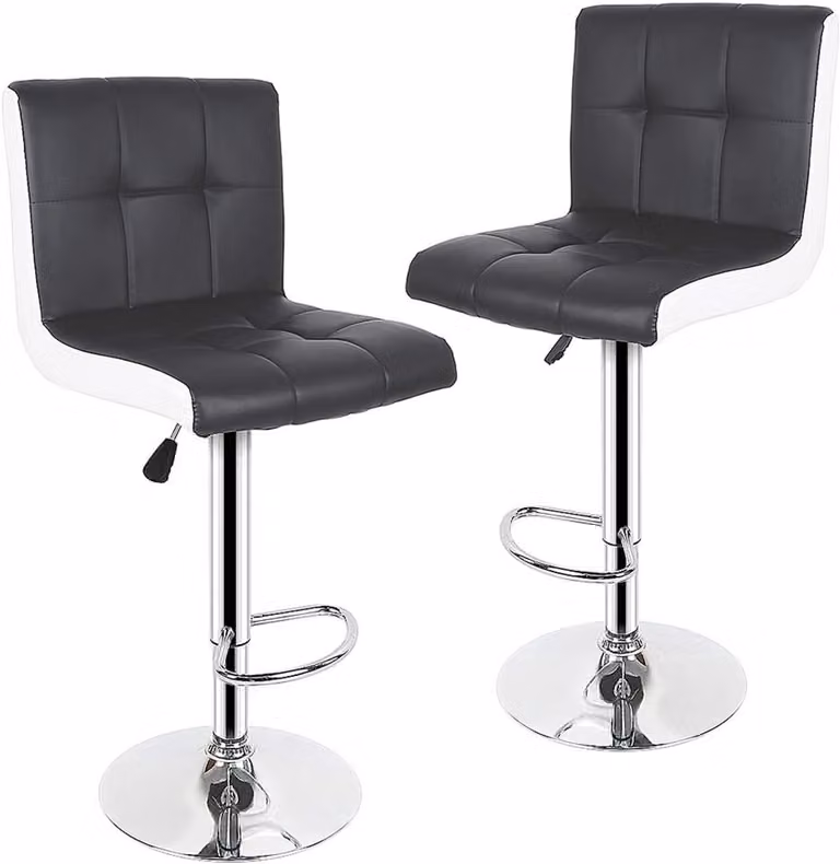 2 Bar Krukken met rugleuning, verstelbare hoogte 95-121 cm, kunstlederen barstoelen voor keuken en bar